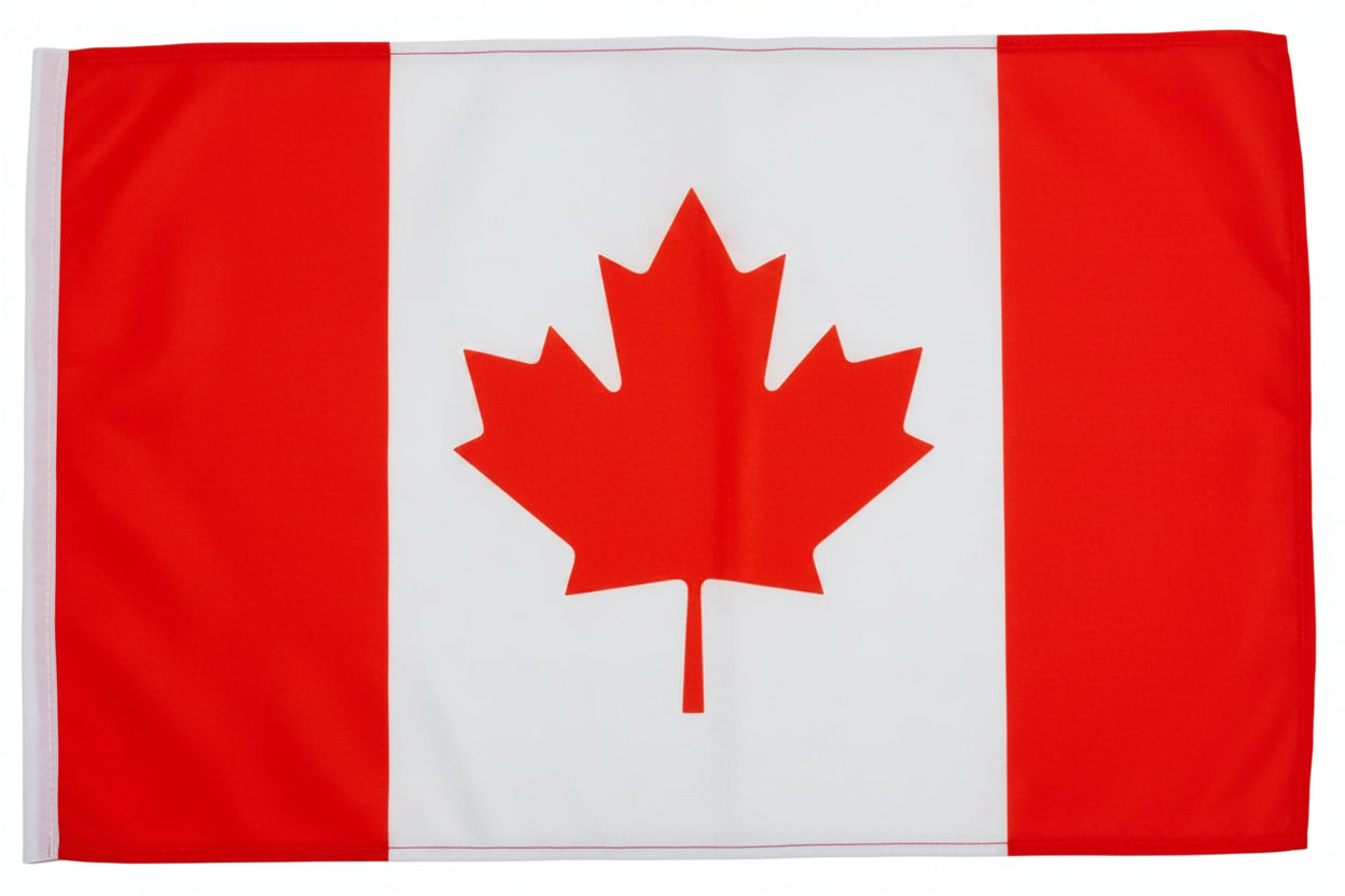 Canadian flag with a red maple leaf on a white background