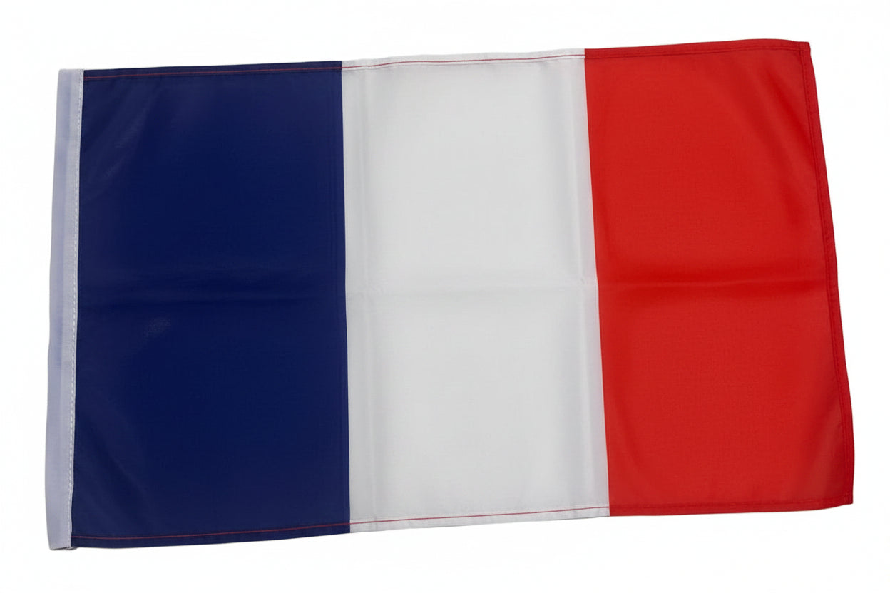 Flag with blue, white, and red horizontal stripes on a white background