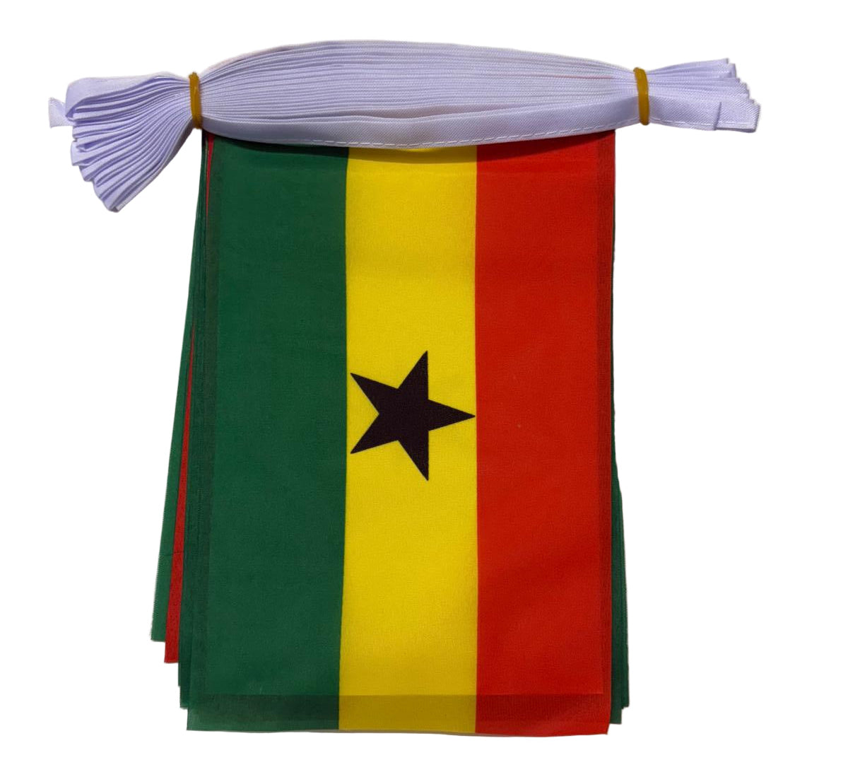 Ghana Flag with green, yellow, and red stripes and a black star