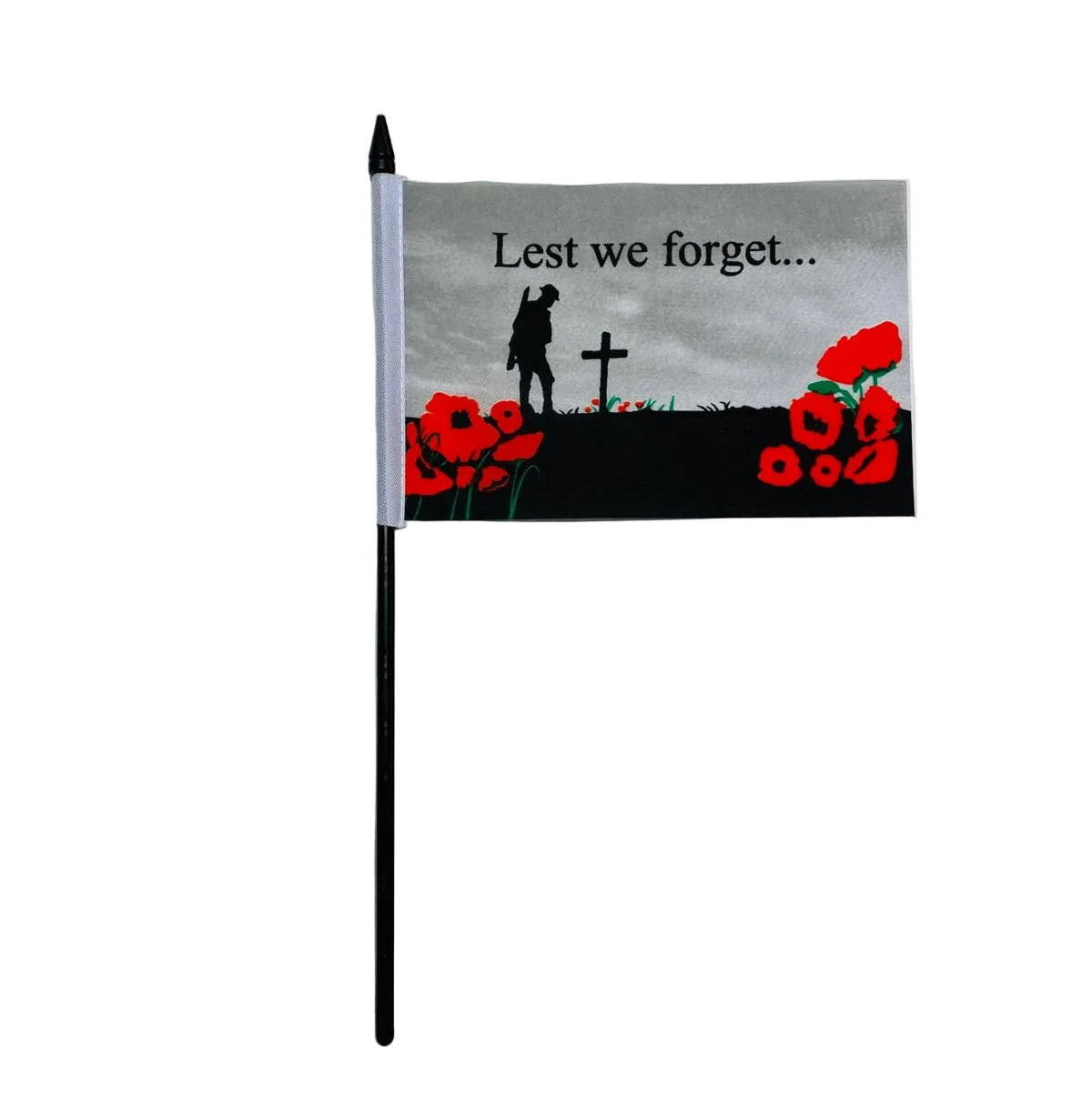 lest we forget waving flag, made from premium polyester, for sale.