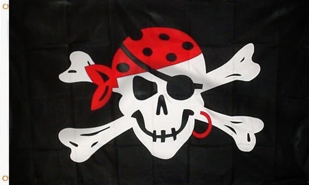 Buy pirate with red scarf flag copy online. Premium polyester for indoor or outdoor use.