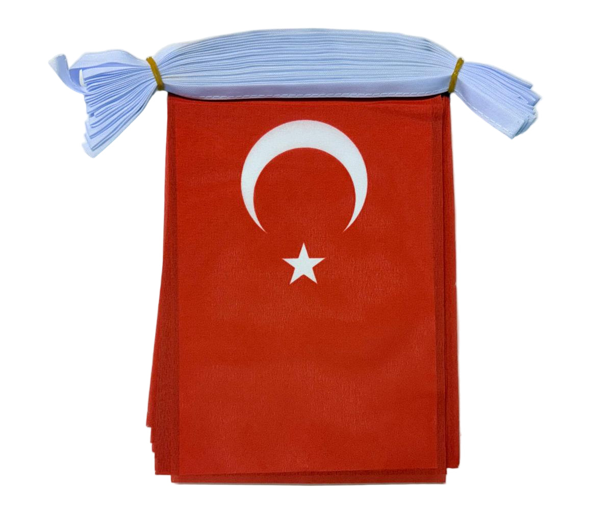 Turkey flag with a red background, white crescent moon, and star on a white line