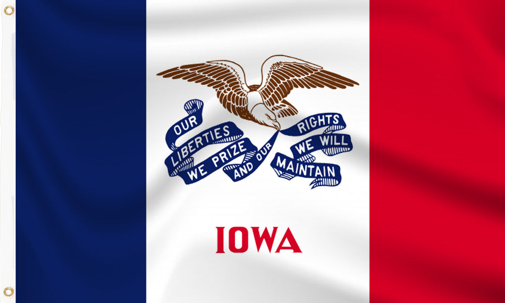 Buy iowa flag online. Premium polyester for indoor or outdoor use.
