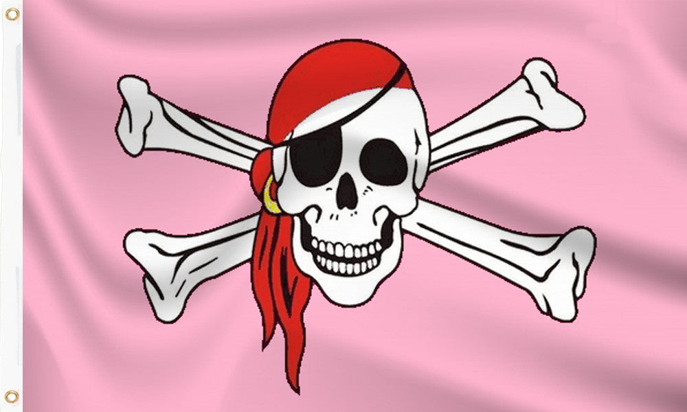 Pink Pirate with Red Scarf Flag