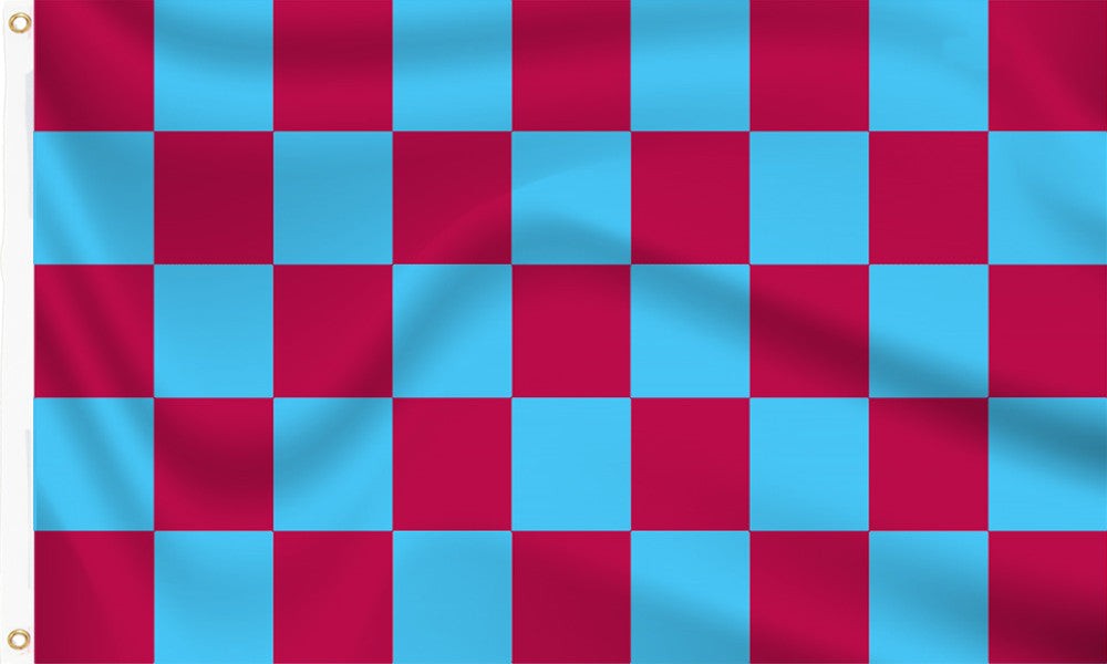 Buy sky blue claret maroon chequered flag online. Premium polyester for indoor or outdoor use.