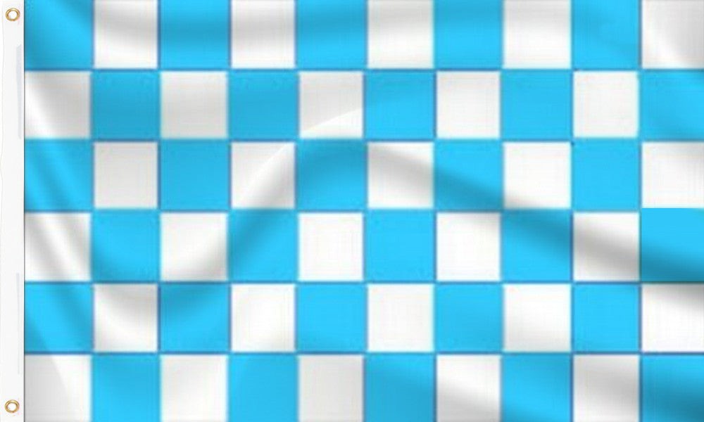 Buy sky blue and white chequered flag online. Premium polyester for indoor or outdoor use.