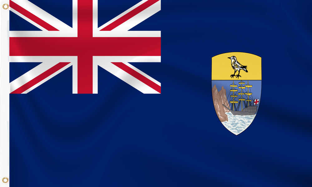 St Helena Flag with Union Jack and coat of arms on a blue background