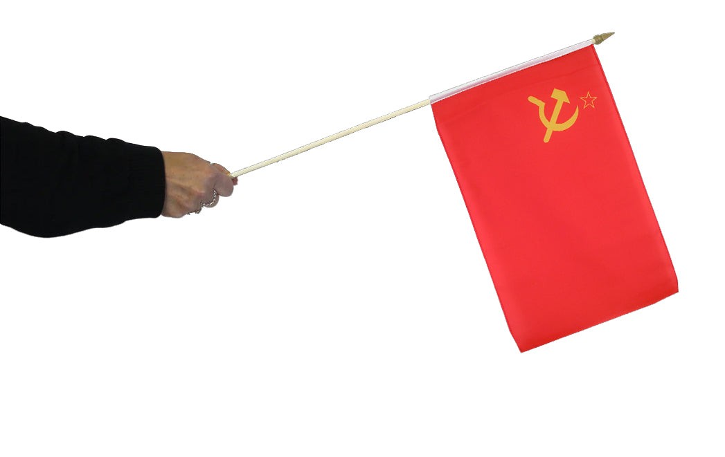Buy hammer sickle ussr waving flag online. Premium polyester for indoor or outdoor use.