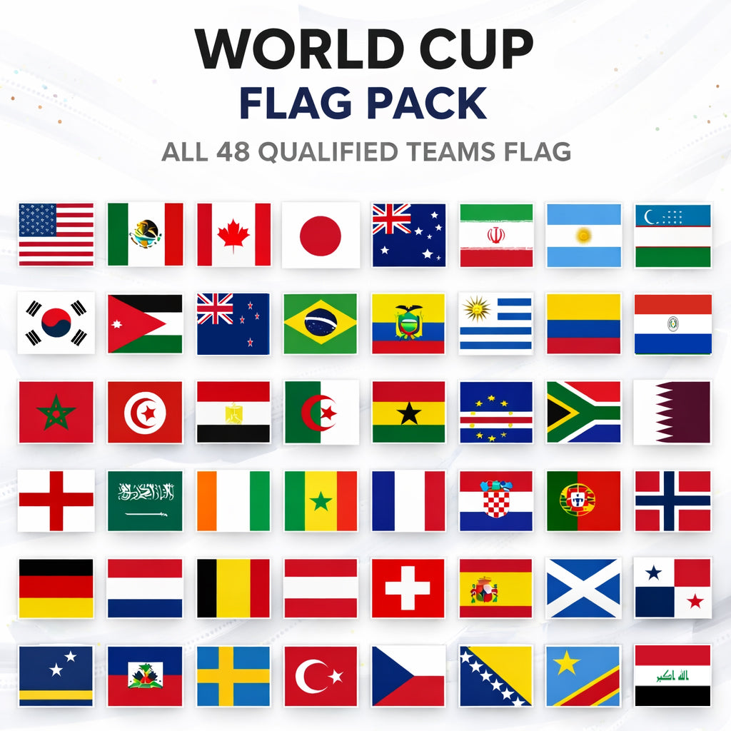 Collection of flags from all 48 qualified teams for the World Cup