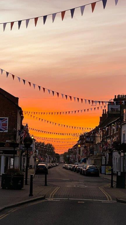 Red White and Blue Bunting in Stony Stafford Night Sky