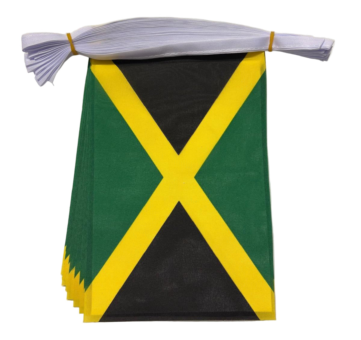Jamaican flag bunting with a white string