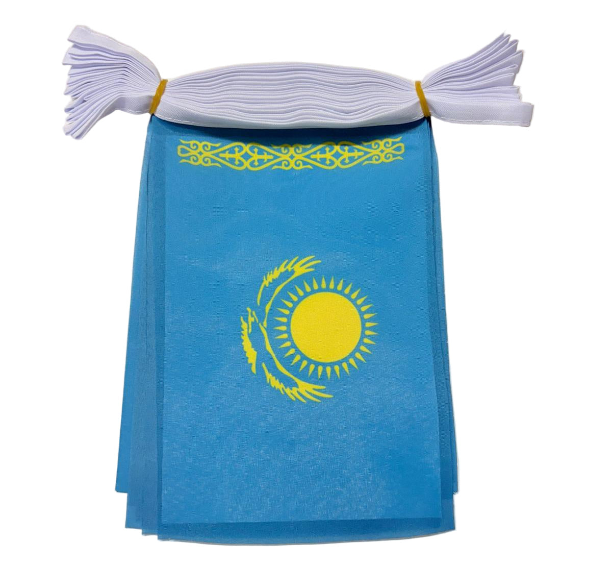 blue flag with yellow sun and green pattern 