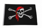 Pirate flag with skull and crossbones design on a black background