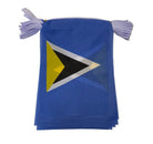 Small blue flag with a yellow and black triangle design on a white sting