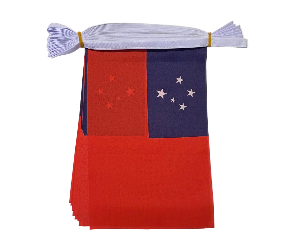 Small taiwan flag with red and blue design on a white string 