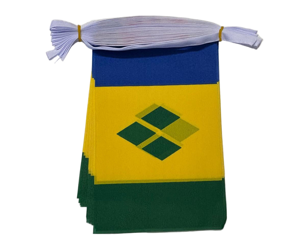 St Vincent flags with a blue, yellow, and green design 