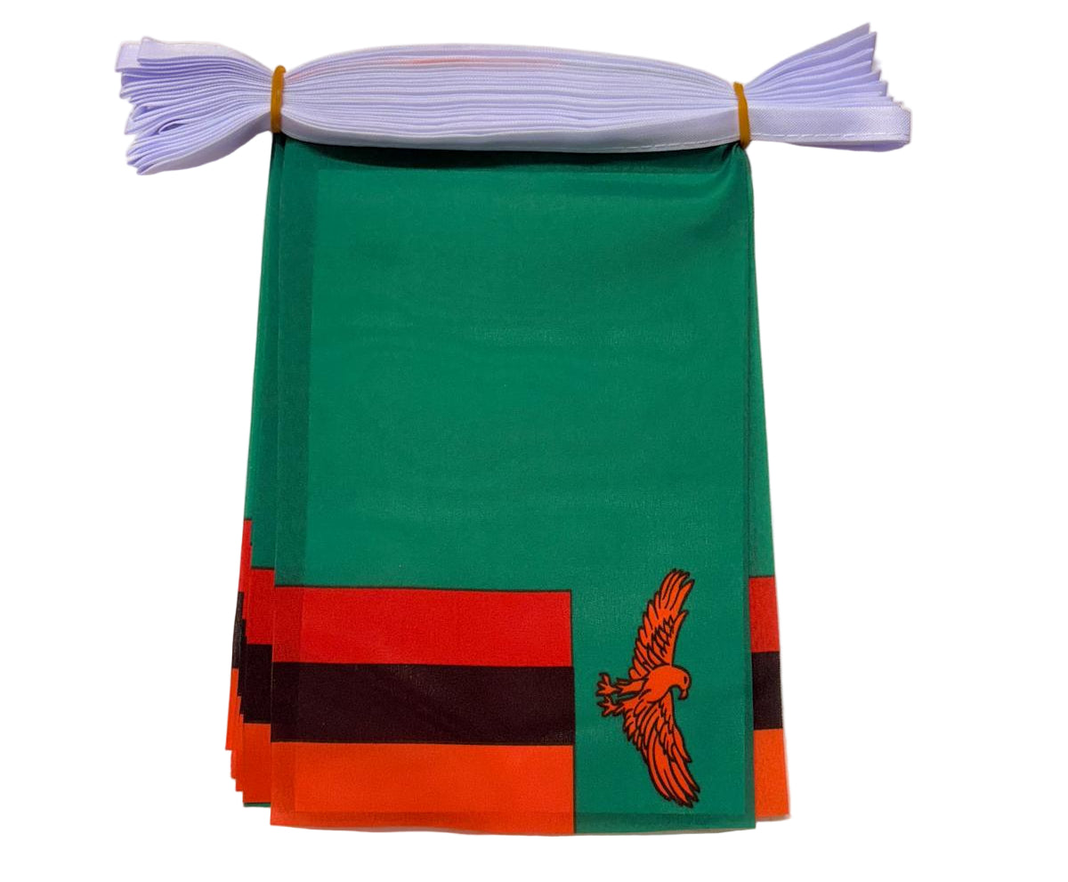 Zambia flag bunting with green, red, and black design