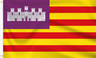 Flag with a purple and yellow design featuring a castle emblem